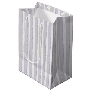 Lavender Purple Sparkle Glitter Stripes Bridal Medium Gift Bag