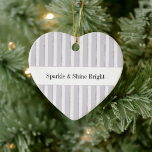Lavender Purple Sparkle Glitter Stripes Christmas Ceramic Tree Decoration
