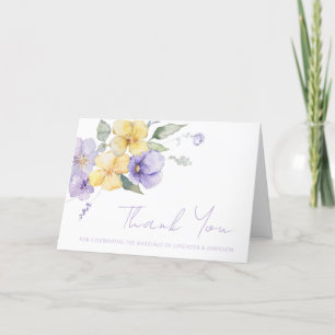 Lavender Purple & Sunshine Yellow Floral Wedding Thank You Card