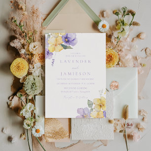 Lavender Purple & Sunshine Yellow Flowers Wedding Invitation