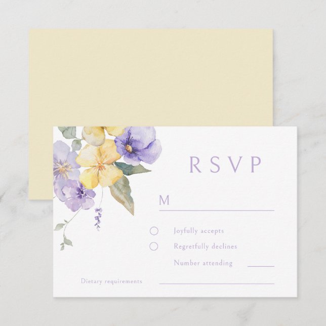 Lavender Purple & Sunshine Yellow Flowers Wedding RSVP Card (Front/Back)