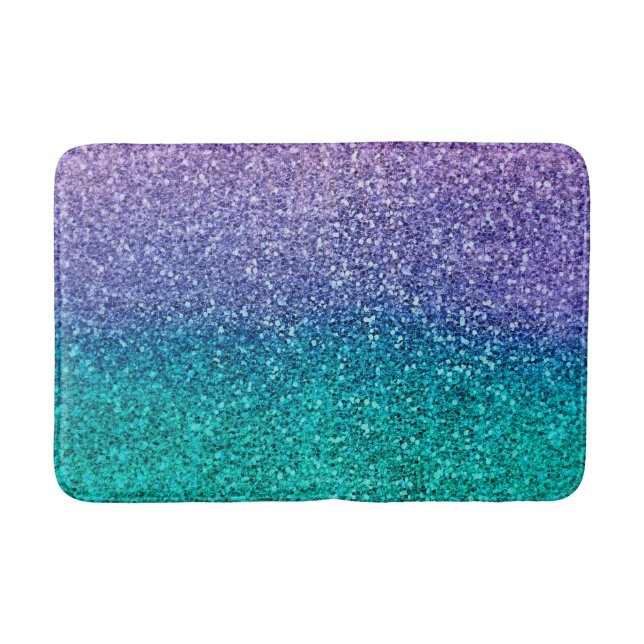 Lavender Purple & Teal Aqua Green Sparkly Glitter Bath Mat (Front)