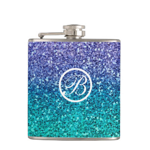 Lavender Purple & Teal Aqua Green Sparkly Glitter Hip Flask