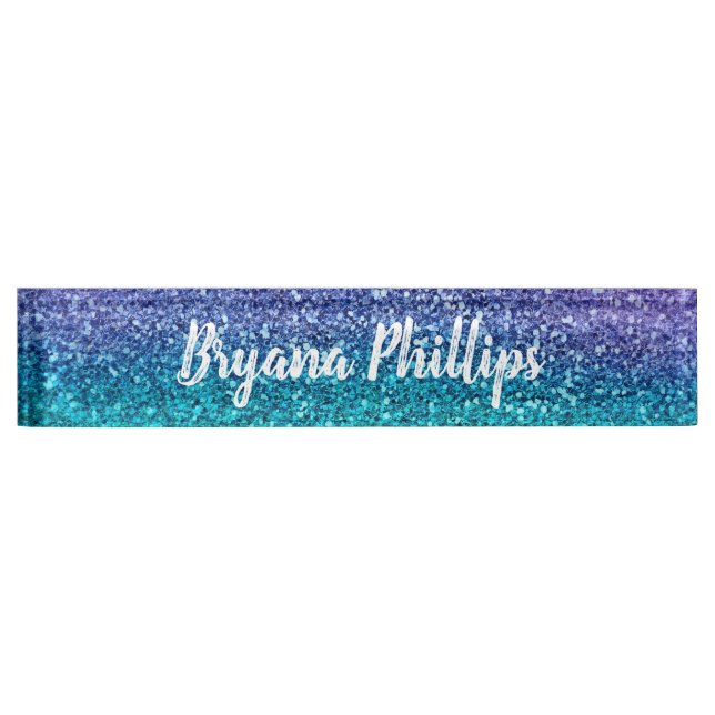 Lavender Purple & Teal Aqua Green Sparkly Glitter Nameplate (Front)