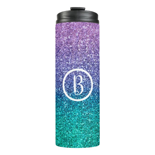 Lavender Purple & Teal Aqua Green Sparkly Glitter Thermal Tumbler (Front)