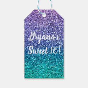 Lavender Purple & Teal Aqua Green Sparkly Party Gift Tags