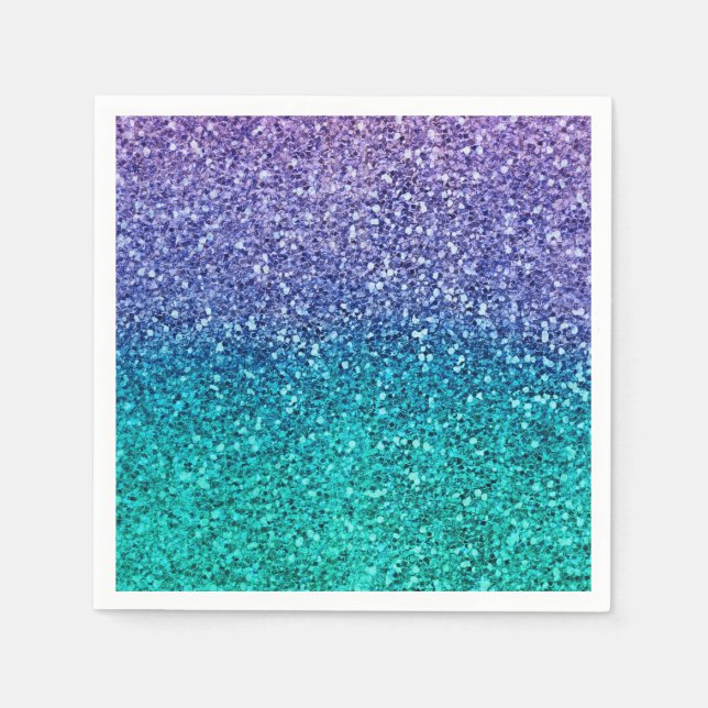 Lavender Purple & Teal Aqua Green Sparkly Party Napkin (Front)
