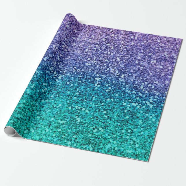 Lavender Purple & Teal Aqua Green Sparkly Party Wrapping Paper (Unrolled)