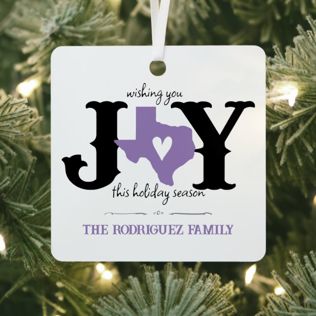 Lavender Purple Texas JOY Photo Holiday Metal Tree Decoration (Insitu)