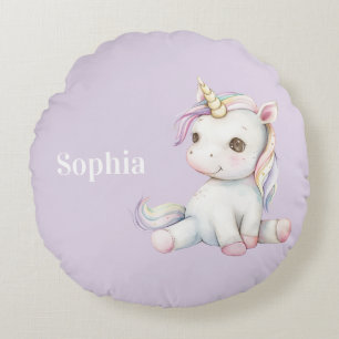 Lavender Purple Unicorn Personalised Round Cushion