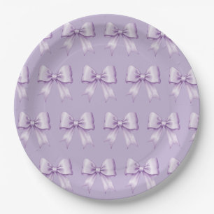 Lavender Purple Vintage Satin Bow Pattern Paper Plate
