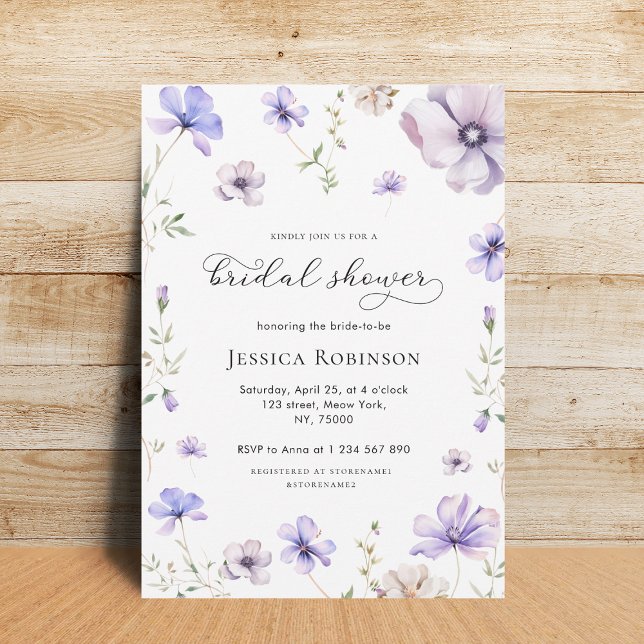 Lavender Purple Violet Floral Spring Bridal Shower Invitation (Creator Uploaded)