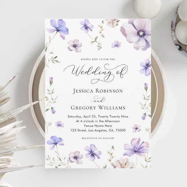Lavender Purple Violet Floral Spring Wedding Invitation (Creator Uploaded)