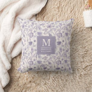 Lavender Purple Watercolor Floral Flowers Pattern Cushion