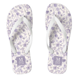 Lavender Purple Watercolor Floral Flowers Pattern Jandals