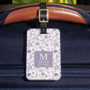 Lavender Purple Watercolor Floral Flowers Pattern Luggage Tag