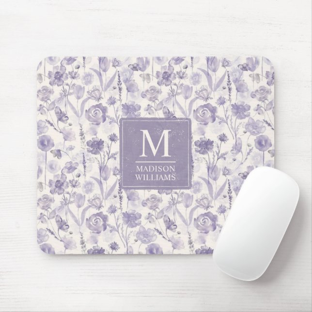 Lavender Purple Watercolor Floral Flowers Pattern Mouse Pad (With Mouse)