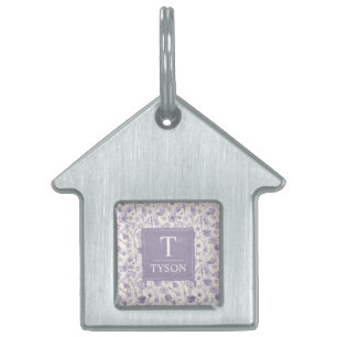 Lavender Purple Watercolor Floral Flowers Pattern Pet ID Tag