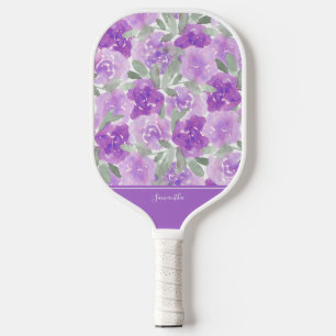 Lavender Purple Watercolor Floral Personalized Pickleball Paddle