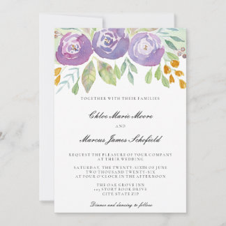 Lavender Purple Watercolor Floral Wedding Invitation
