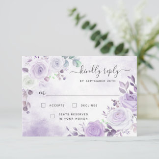 Lavender Purple Watercolor Florals RSVP Card