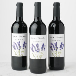 Lavender Purple Watercolor Flower Floral Wedding Wine Label