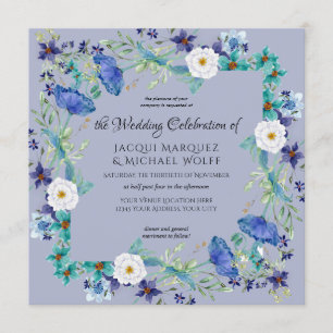 Lavender Purple Watercolor Poppy Floral Wedding Invitation