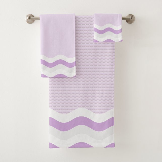 Lavender Purple Wavy Stripes Seamless Pattern Bath Towel Set (Insitu)