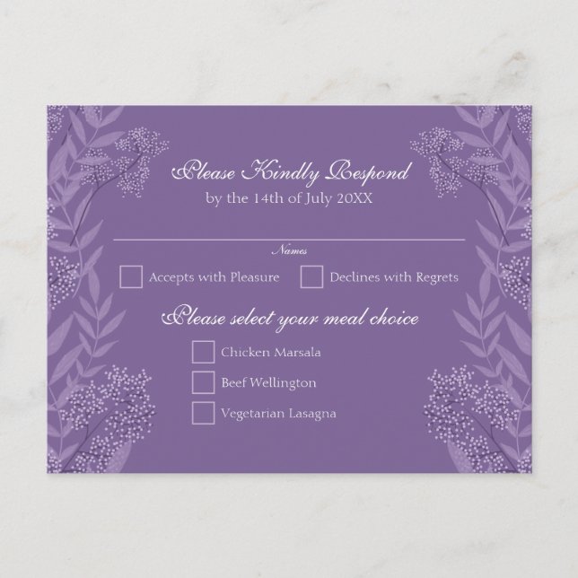 Lavender Purple Wedding Botanical Holiday Postcard (Front)