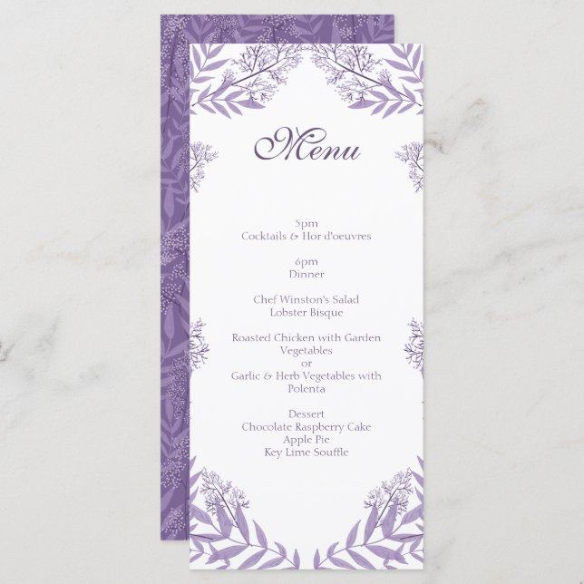 Lavender Purple Wedding Botanical Menu (Front/Back)
