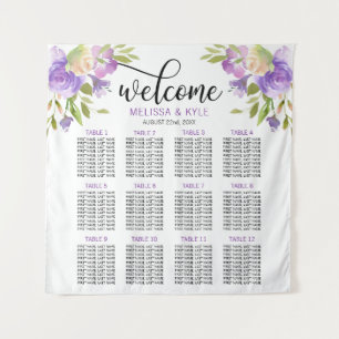 Lavender Purple  Wedding Seating Chart Welcome Tapestry