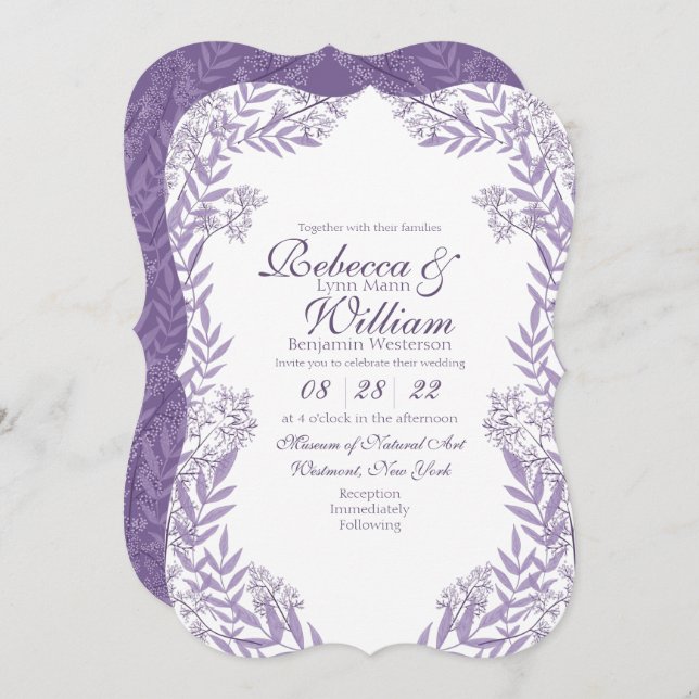 Lavender Purple Wedding Vintage Botanical Invitation (Front/Back)