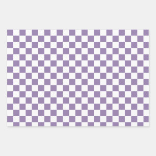 Lavender Purple White Checkered   Wrapping Paper Sheet
