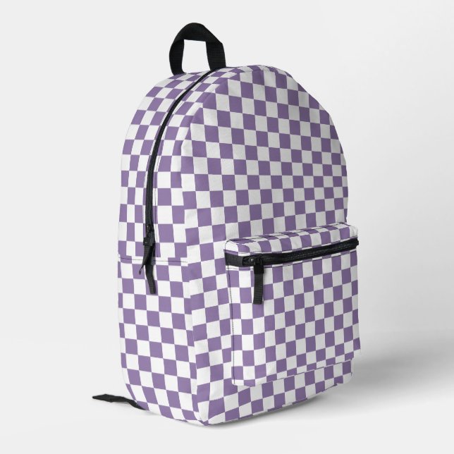 Lavender Purple White Chequered   Printed Backpack (Back Corner Left)