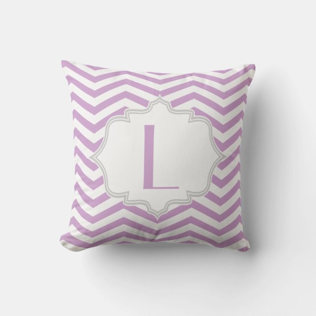 Lavender purple, white chevron zigzag pattern cushion (Front)
