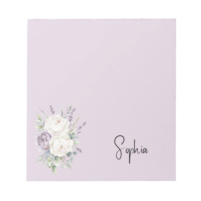 Lavender Purple White flowers Notepad (Front)