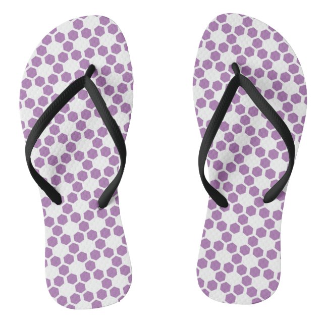 Lavender Purple White Geometric Hexagon Pattern Jandals (Footbed)