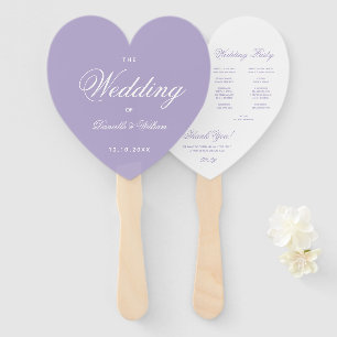 Lavender Purple White Script Heart Wedding Program Hand Fan