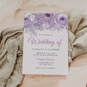 Lavender Purple White Silver Floral Wedding Invite