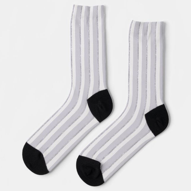 Lavender Purple White Sparkle Glitter Stripes Socks (Left)