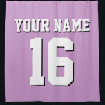 Lavender Purple White Sports Jersey Team Jersey Shower Curtain<br><div class="desc">Preppy Solid Colour Team Jersey / Sports Jersey / Football Jersey / Rugby Jersey with Custom Name Customise this with your own name or team name and a number. You can change the size, colour and placement of the text if you need to make changes, change the colour of or...</div>
