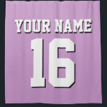 Lavender Purple White Sports Jersey Team Jersey Shower Curtain<br><div class="desc">Preppy Solid Colour Team Jersey / Sports Jersey / Football Jersey / Rugby Jersey with Custom Name Customise this with your own name or team name and a number. You can change the size, colour and placement of the text if you need to make changes, change the colour of or...</div>
