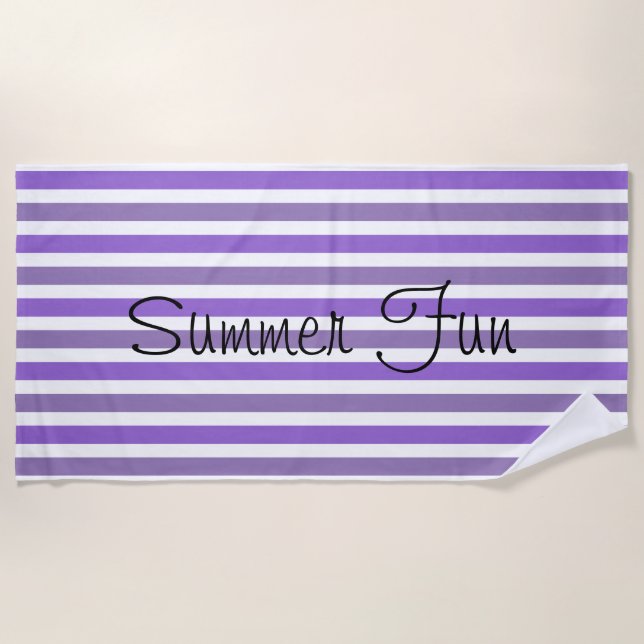 Lavender Purple White Stripes Beach Towel (Front)