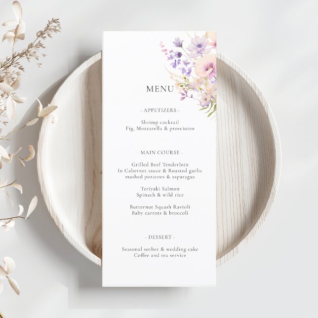 Lavender Purple Wild Flowers Wedding Menu (Lavender Purple Wild Flowers Wedding Menu)