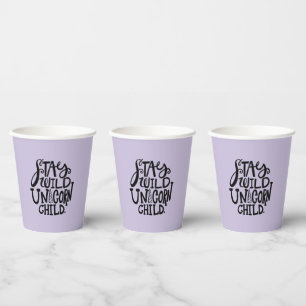 Lavender Purple Wild Unicorn Birthday Paper Cups