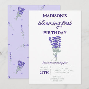 Lavender Purple Wildflower Blooming First Birthday Invitation