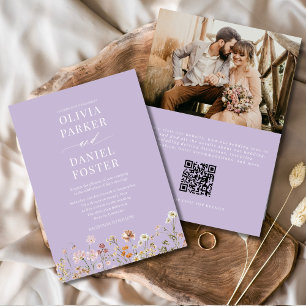 Lavender Purple Wildflower QR Code Photo Wedding  Invitation