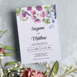 Lavender purple wildflower spring wedding invitation