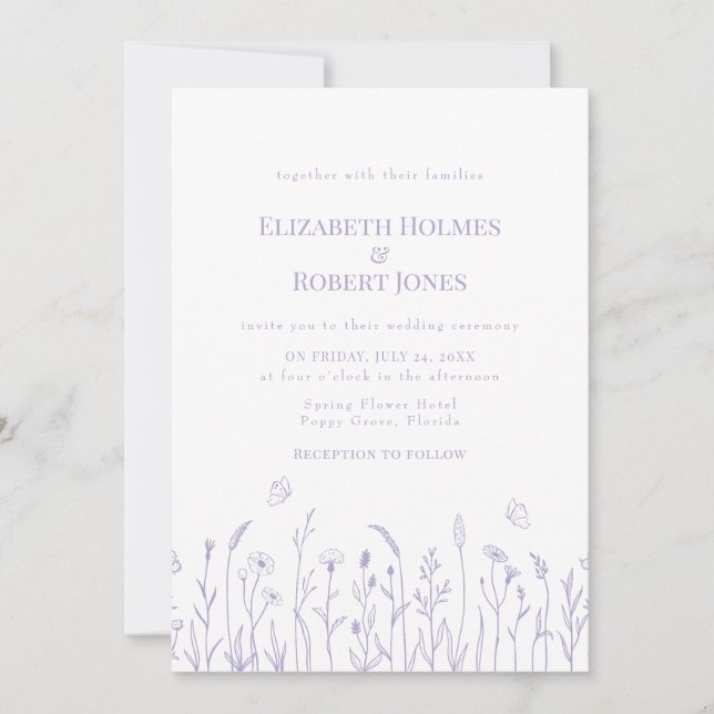 Lavender Purple Wildflowers Wedding Invitation (Front)