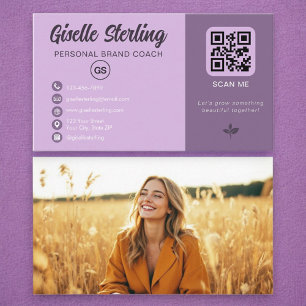 Lavender QR Code Photo Monogram Social Media  Business Card